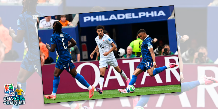 Chute de MBappé marcando gol contra o Iraque - Foto: Roberto Schmidt/AFP